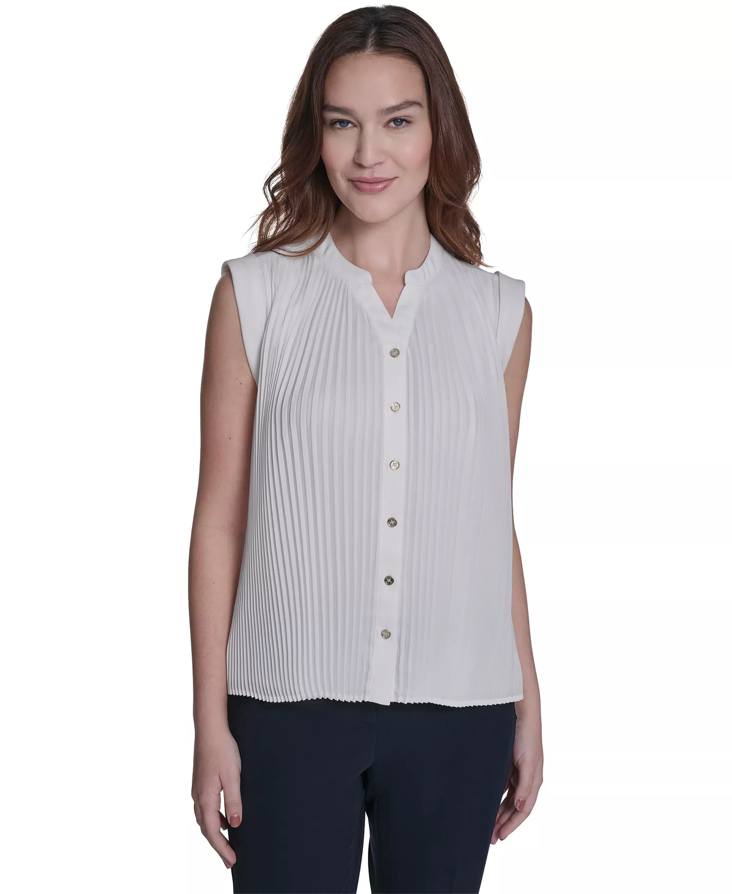 mni-ec8be3e7dd25e436b1e1b42d61c2f131 Women's V-Neck Pleated Blouse