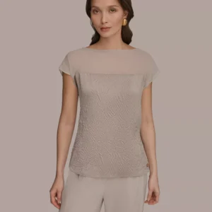 Women's Mixed Media Extended Shoulder Top