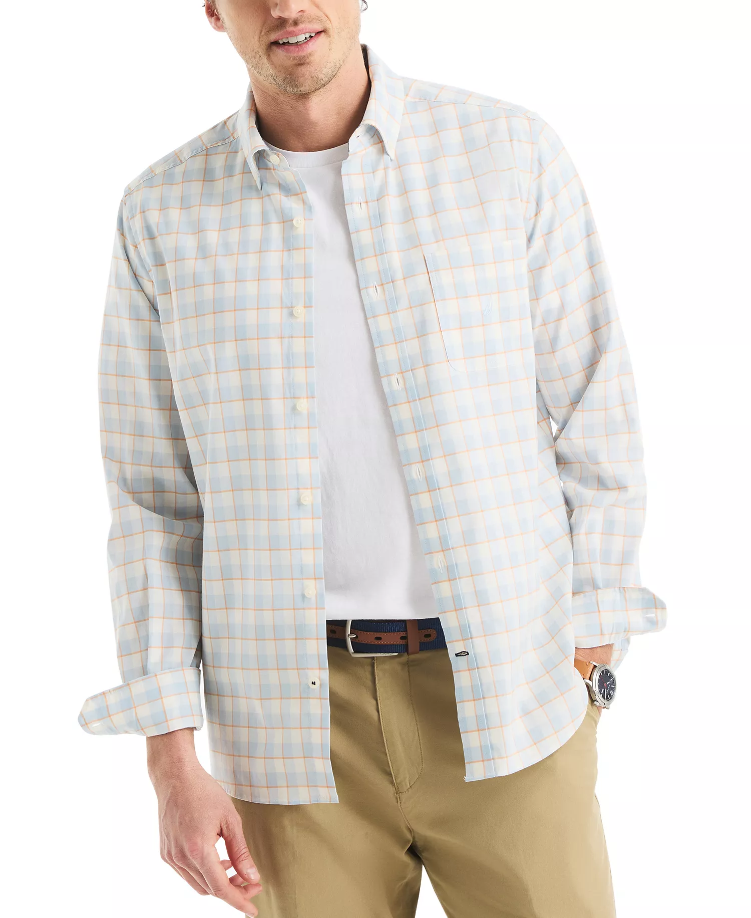 mni-edabdcf8b8d82b95c6a85f8a45f481a8 Men's Classic-Fit Stretch Plaid Button-Down Shirt