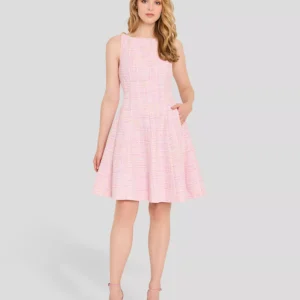 Women's Boucle Shoulder Boat Neck Hardware Dress