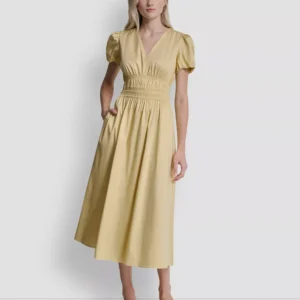 Women's Smocked V-Neck Midi Dress