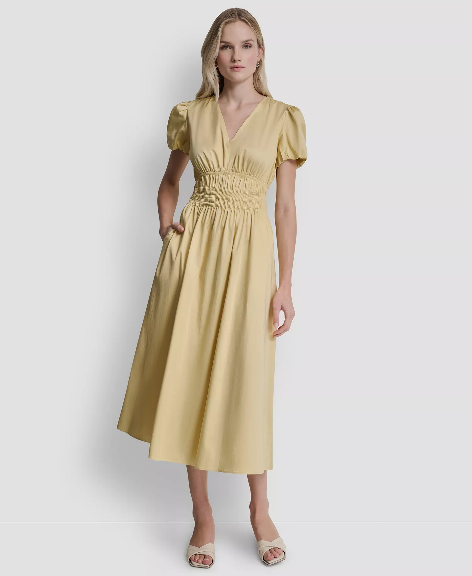 mni-ee6036c04c9dd73cbefc18ed56707789 Women's Smocked V-Neck Midi Dress