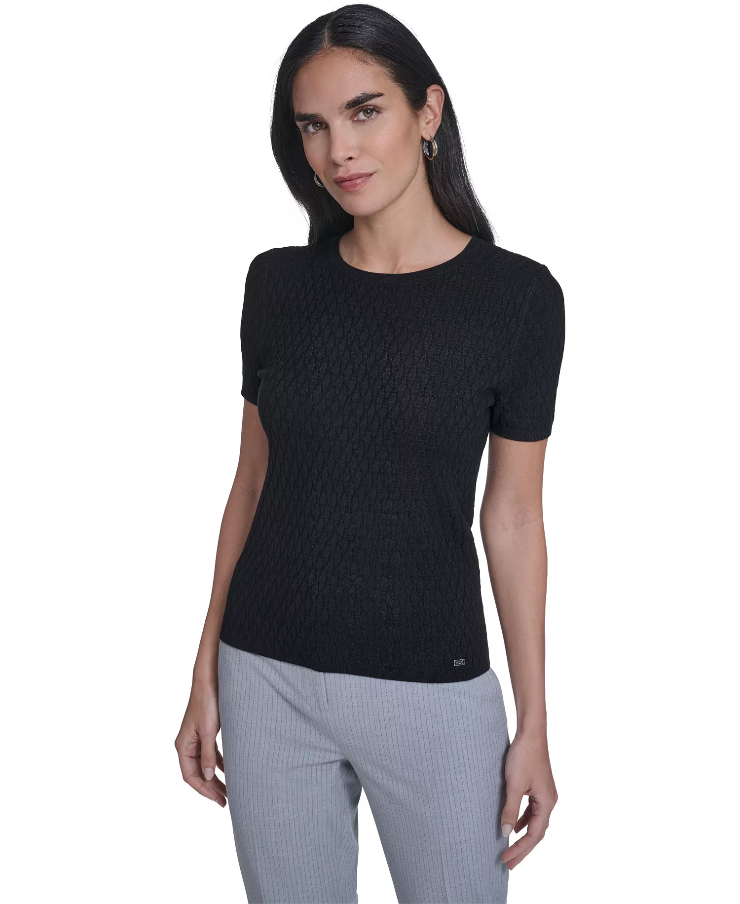 mni-eea519eedcb51bff7c9b33ab6dd35fb4 Women's Short-Sleeve Textured Sweater