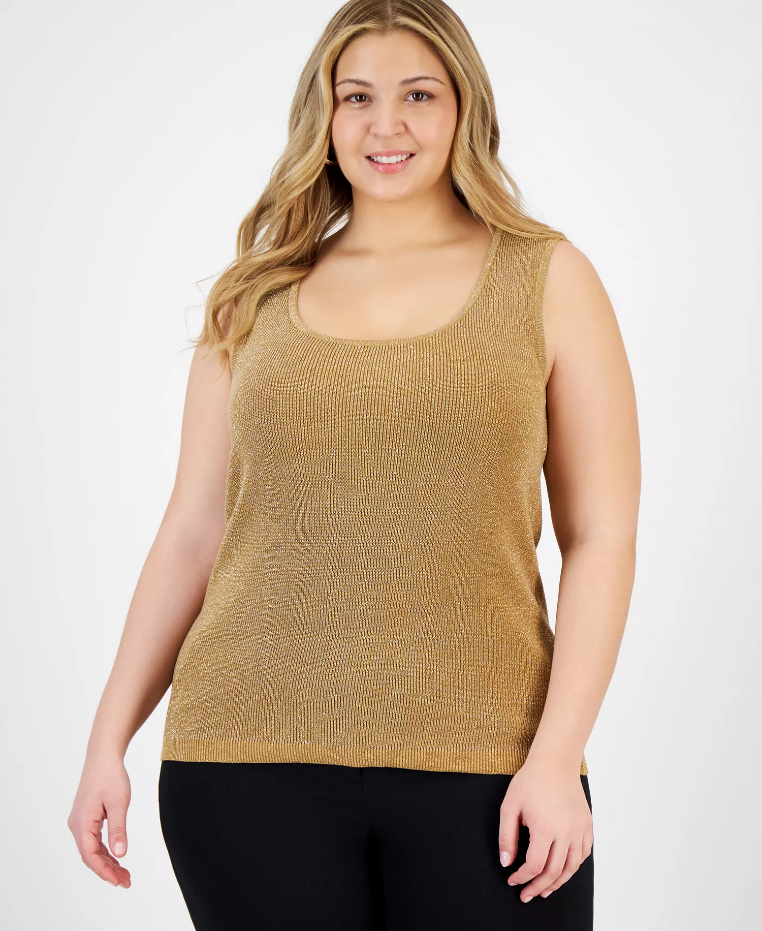 mni-eed278d0ca0642da9d0d4c4ec4aefba6 Plus Size Metallic Rib-Knit Scoop-Neck Tank — изображение 3