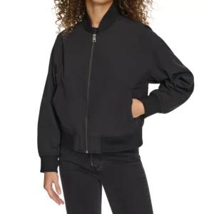 Women's Relaxed Zip-Front Ribbed-Hem Bomber Jacket