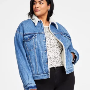 Plus Size '90s Sherpa Cotton Long-Sleeve Trucker Jacket