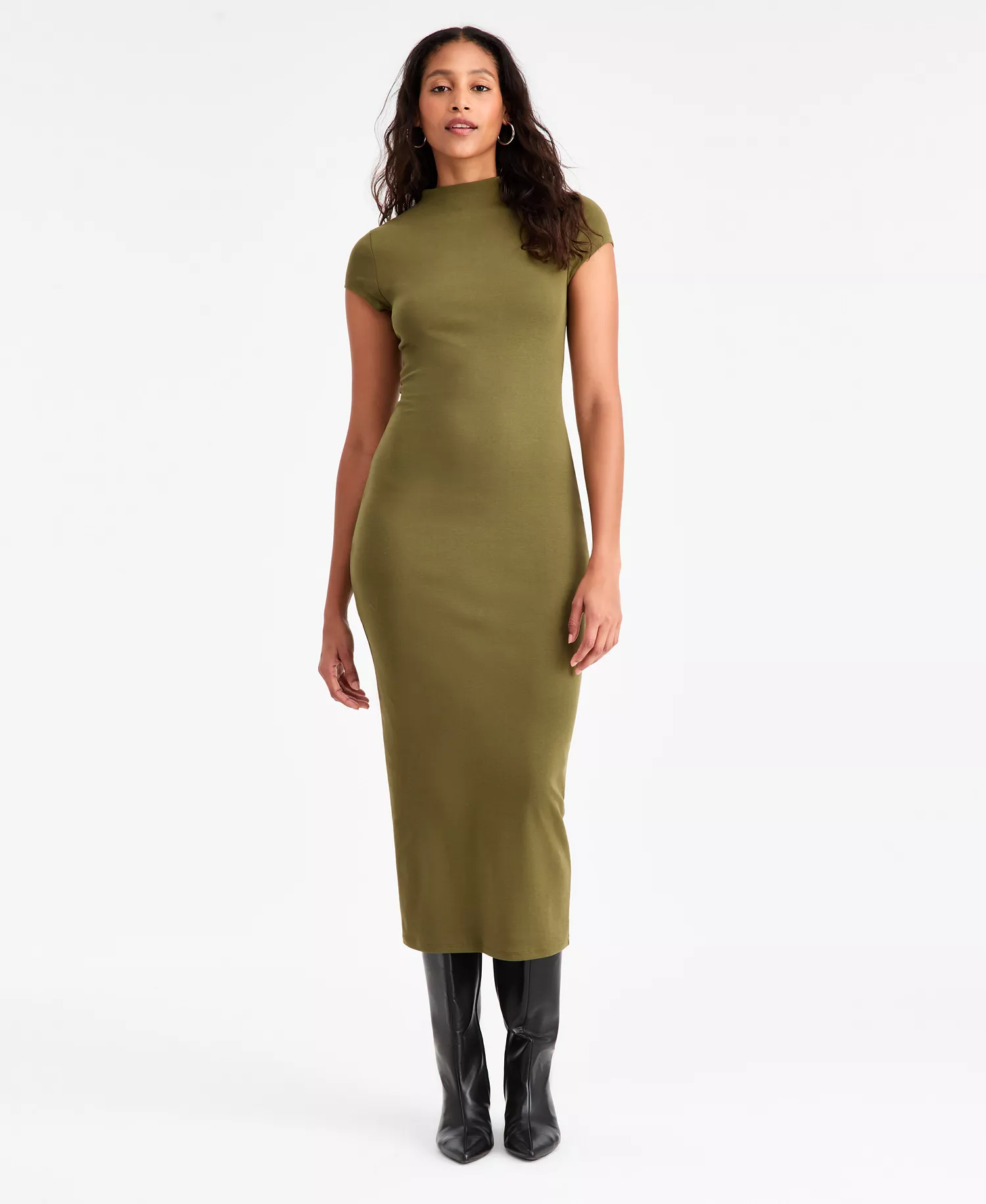 mni-f0112b4e1fbb58b999040b7fe1976c5a Women's Cap-Sleeve Mock-Neck Midi Dress, Exclusively at Macy's — изображение 3