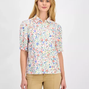 Women's Belagio Floral Short-Sleeve Smocked Blouse