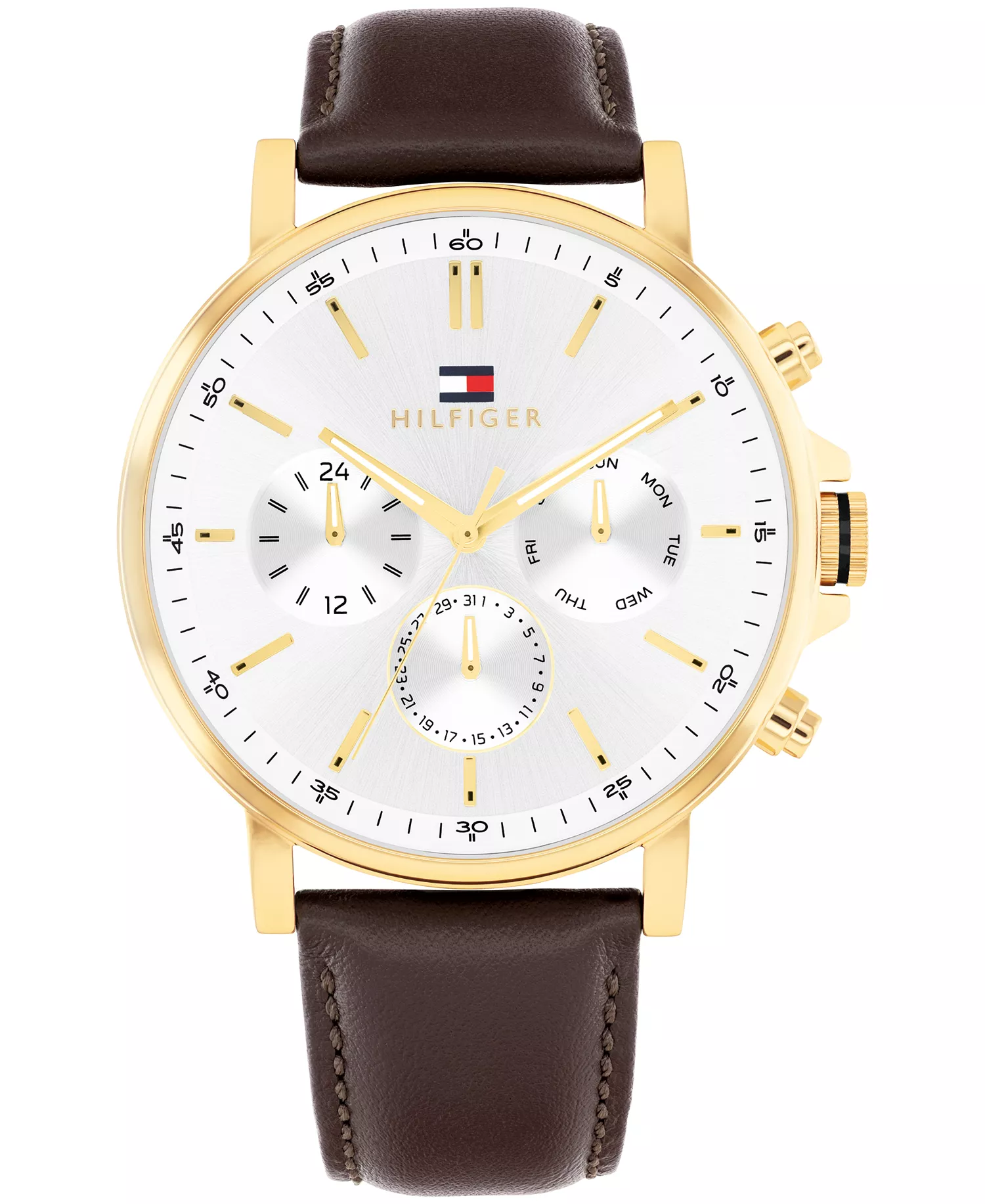 mni-f13c46e21f0e141950292b77084d8e04 Men's Multifunction Brown Leather Strap Watch, 43mm