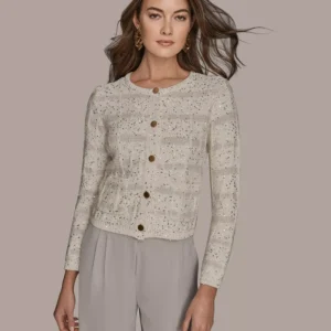 Women's Button Front Cable Cropped Jacket