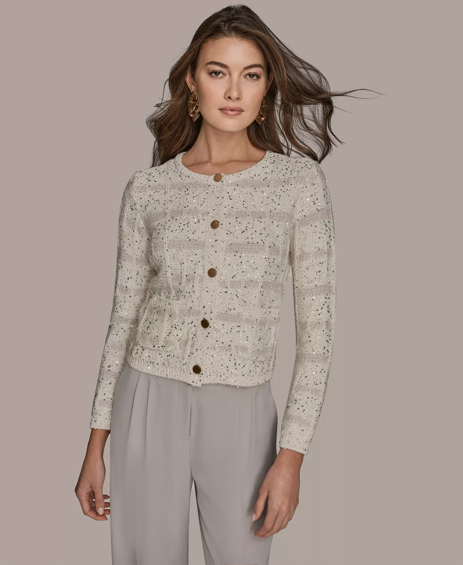 mni-f2071dba60d7d4445aec9267da77b0a7 Women's Button Front Cable Cropped Jacket