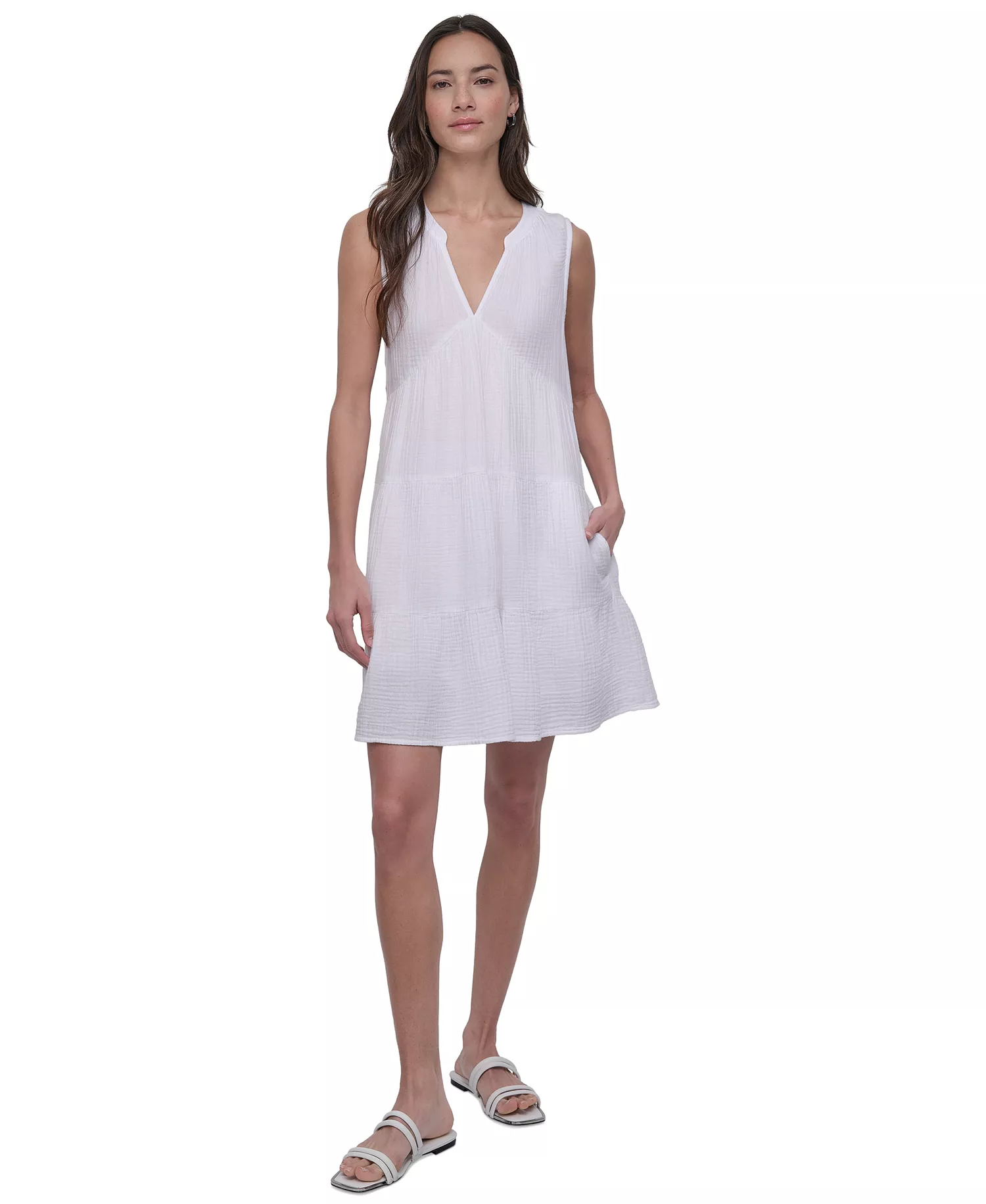 mni-f33cbf9f3e82f078f7d76983b7c0dd07 Women's Cotton Gauze Sleeveless Mini Dress