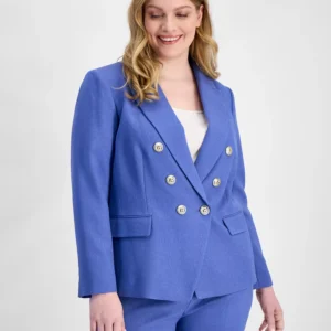 Plus Size Faux-Double-Breasted Twill Blazer