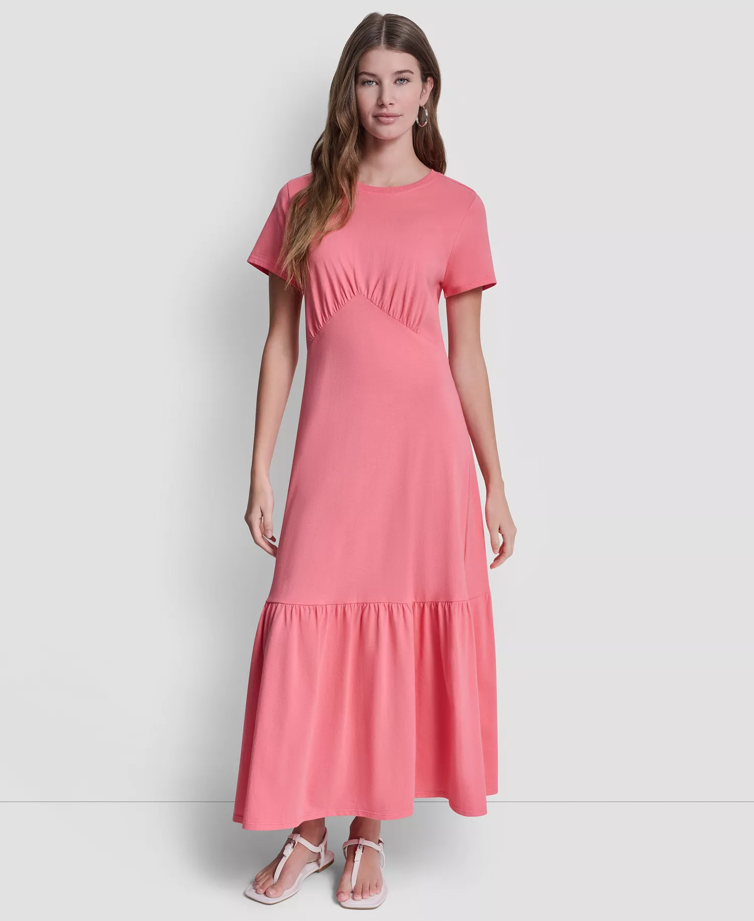 mni-f41fd220e855b2b232b05a3ea2a7ba96 Women's Ruched Bodice Crew Neck Tier Long Dress — изображение 3