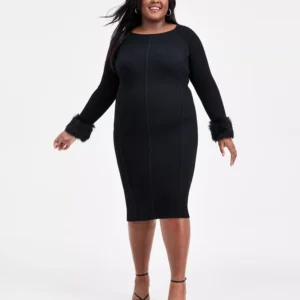 Trendy Plus Size Removable Faux-Fur Cuff Dress, Macy's Exclusive