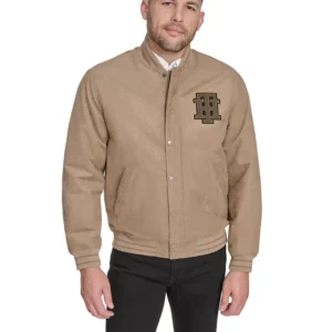 Men's Faux Suede Varsity Bomber with Patches