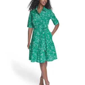Women's Short-Sleeve Tiered Shirt Dress