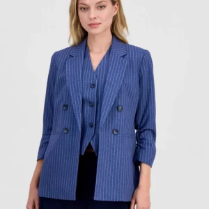 Women's Pinstripe Notched-Collar Jacket & V-Neck Vest, Macy's Exclusive
