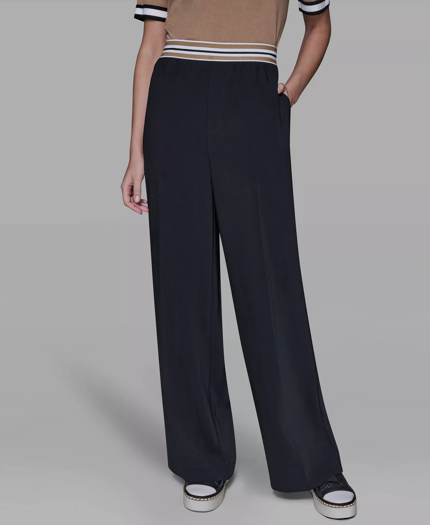 mni-f5bd555c1605068cea571e93f305f5f0 Women's Striped Wide Leg Pull-On Pants