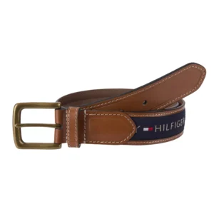 Men's Tri-Color Ribbon Inlay Leather Belt