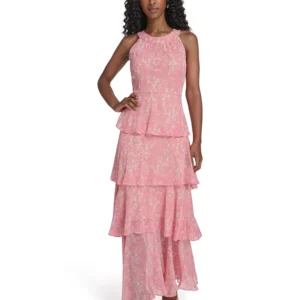 Women's Sleeveless Halter Neck Tiered Maxi Dress