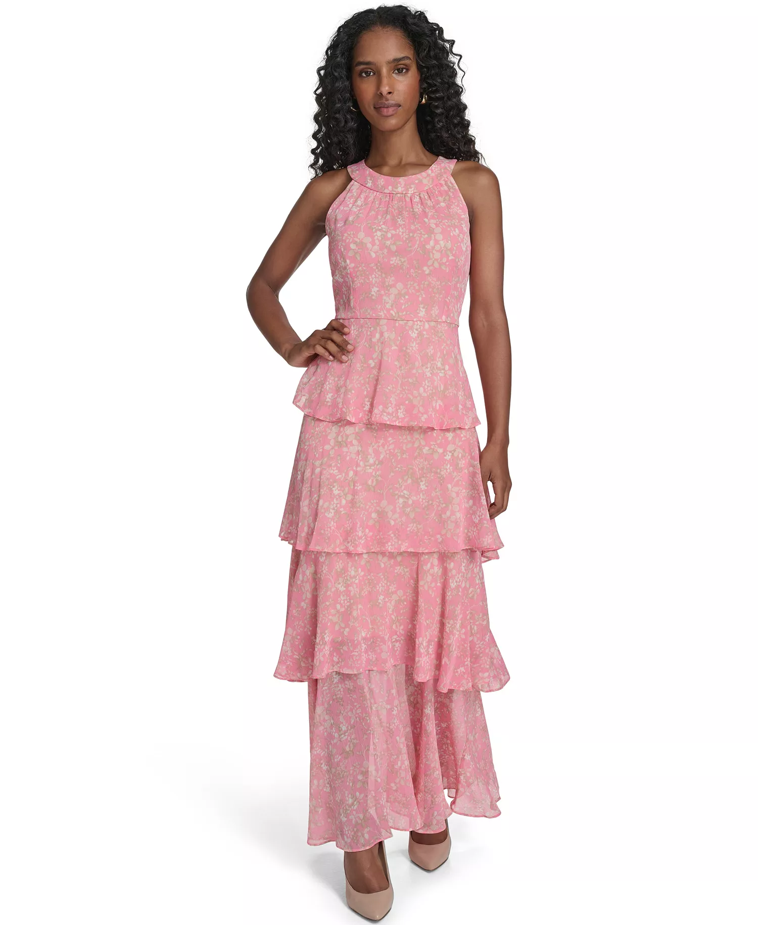 mni-f5fee45d845ad1de4f6624c5d599a10e Women's Sleeveless Halter Neck Tiered Maxi Dress