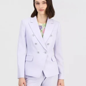 Women's Twill Peak-Lapel Faux-Double Breasted Blazer
