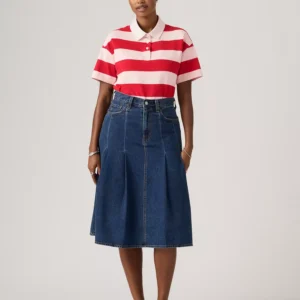 Women's Pleated Denim Midi Skirt