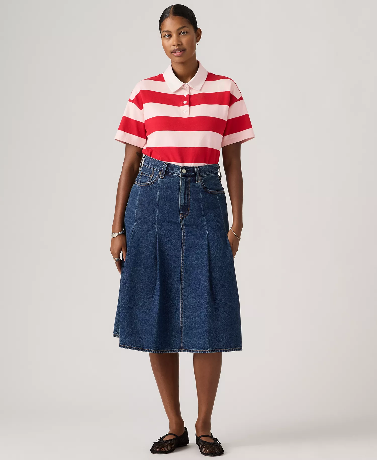 mni-f64b9b688c6d25275c80c04fd1c5d88b Women's Pleated Denim Midi Skirt