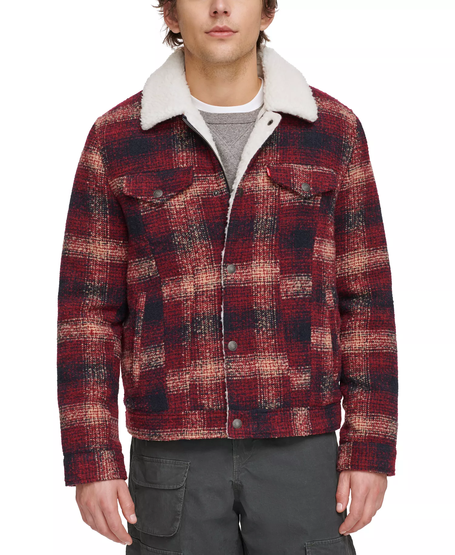 mni-f6509b58b11fae6281da7c5045785133 Men's Plaid Fleece-Lined Trucker Jacket