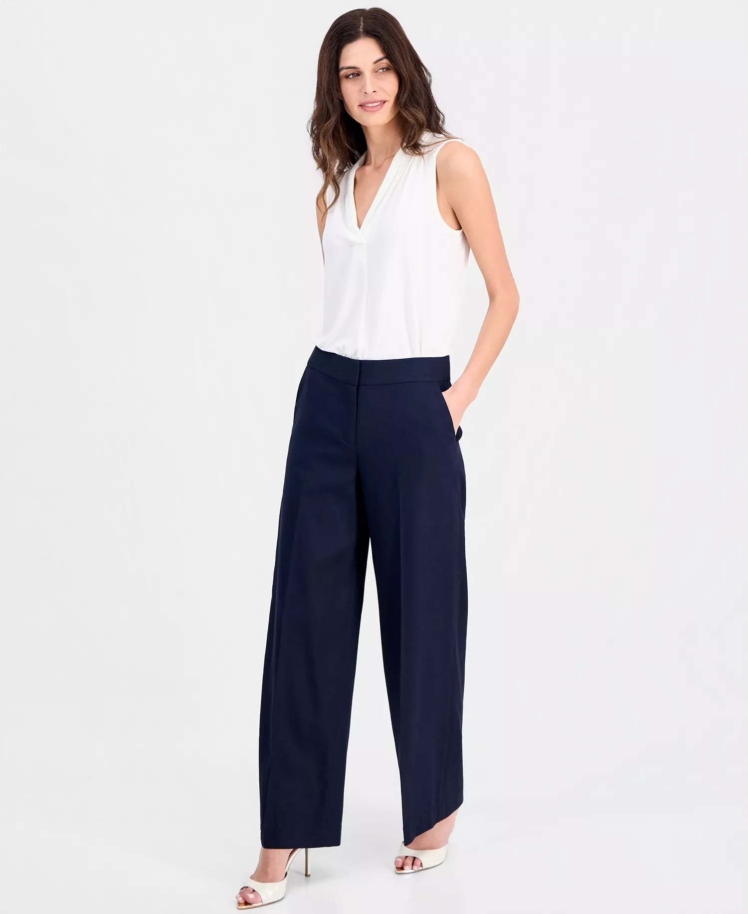 mni-f69aae283b3723a49b54827329795fe1 Women's Clean-Waist Linen-Blend Wide-Leg Pants