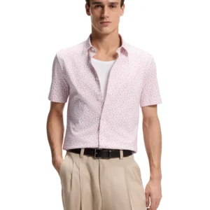BOSS by Men's Printed Cotton-Blend Jersey Slim-Fit Shirt