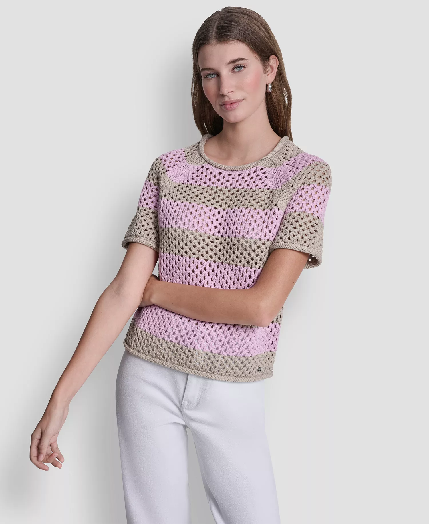 mni-f91ceea76be306867f9052557c222bf4 Women's Short-Sleeve Raglan Stripe Pointelle Pull-On Sweater — изображение 4