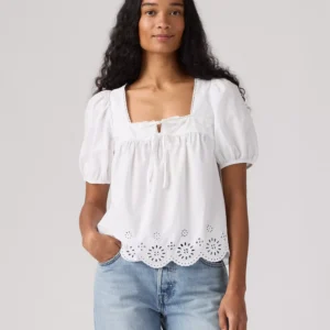 Women's Short-Sleeve Cutwork Blouse