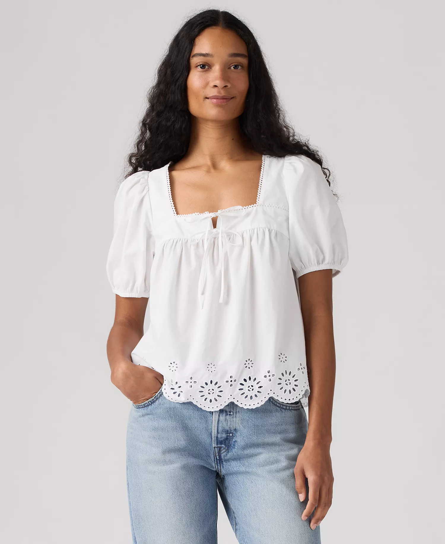 mni-f9980e84c09a31b610ee5a6b162588d5 Women's Short-Sleeve Cutwork Blouse