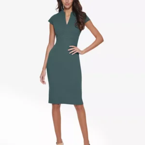 Women's Scuba Crepe Split V-Neck Sheath Dress