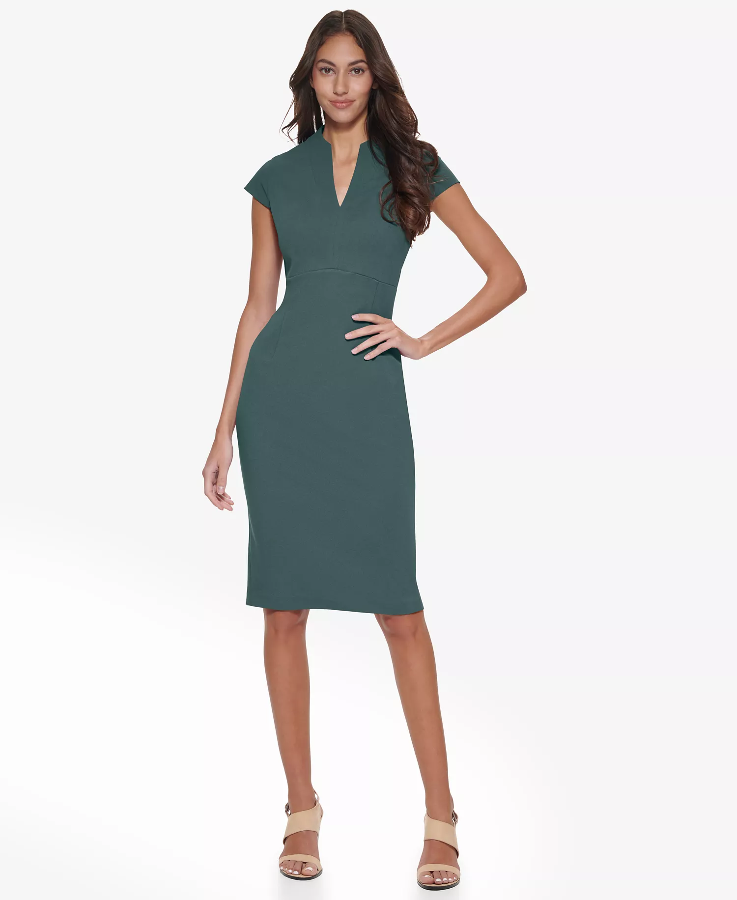 mni-fb18267ec7db3b8f1943e77bdf0f6a75 Women's Scuba Crepe Split V-Neck Sheath Dress