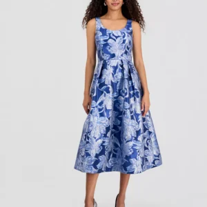 Women's Brocade Sleeveless Midi Dress