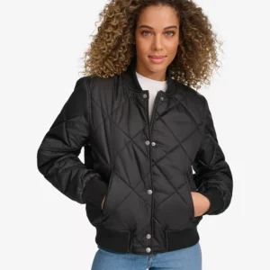 Women's Regular Diamond Quilted Sherpa Lined Bomber Jacket