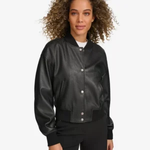 Women's Faux Leather Varsity Bomber Jacket