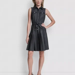 Women's Sleeveless Collared Pleated Dress