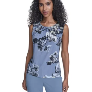 Women's Printed Sleeveless Pleated Top