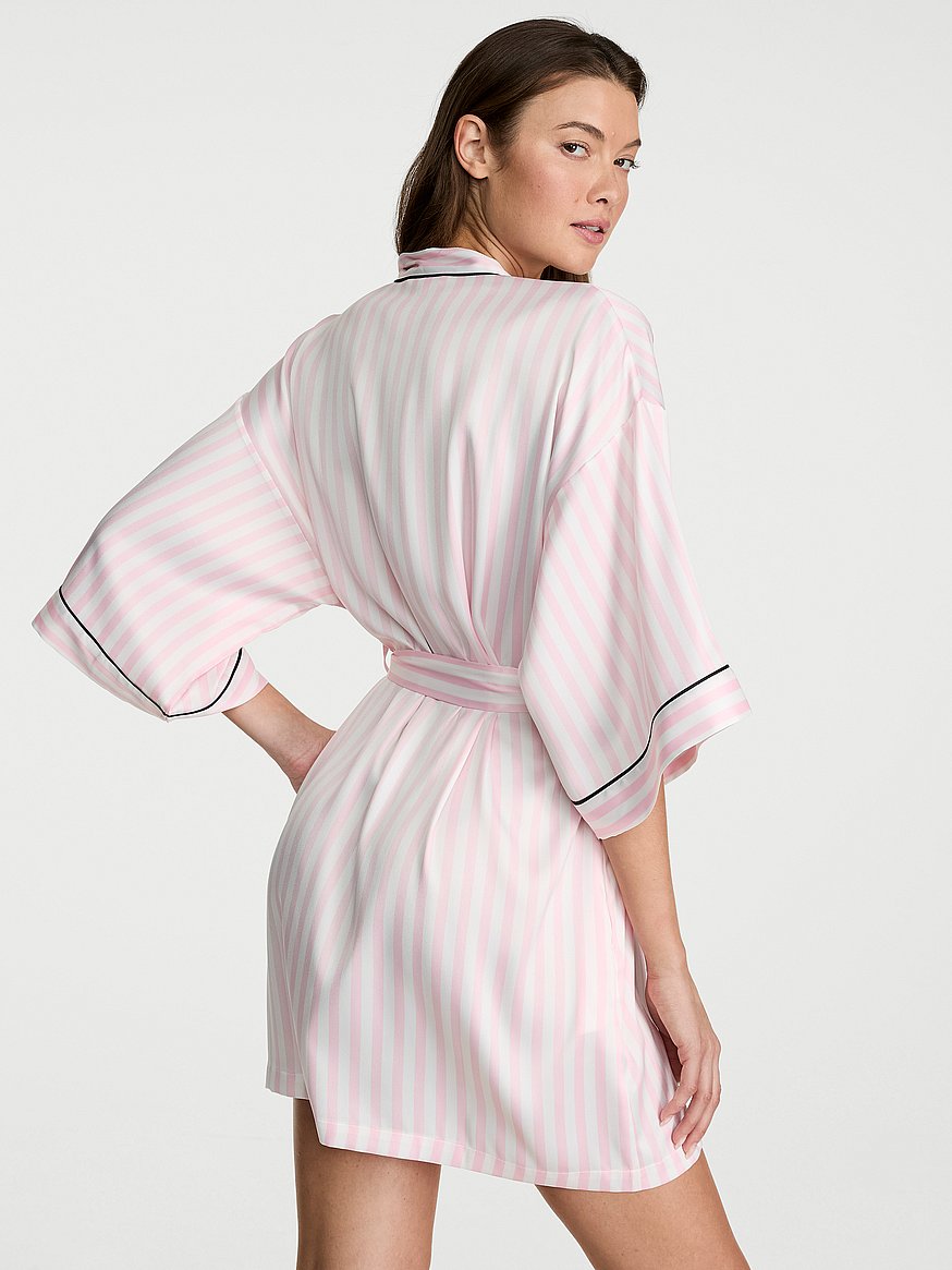 signature satin short piped robe signature satin short piped robe
