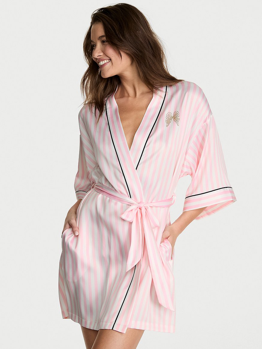 signature satin short piped robe signature satin short piped robe
