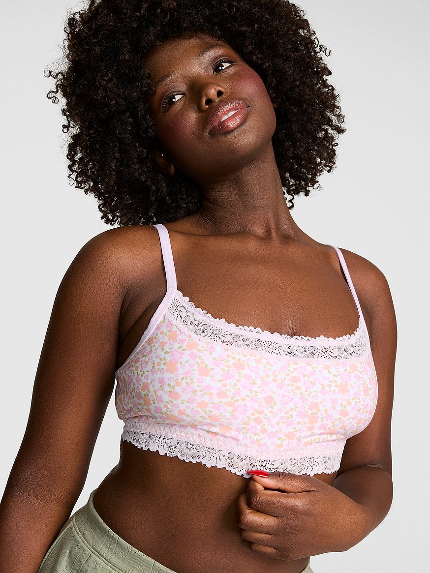 cotton unlined lace trim scoop bralette cotton unlined lace trim scoop bralette