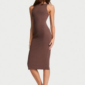 shapewear by victoria smoothing rib high neck midi dress