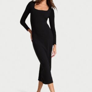 shapewear by victoria smoothing rib long sleeve maxi dress