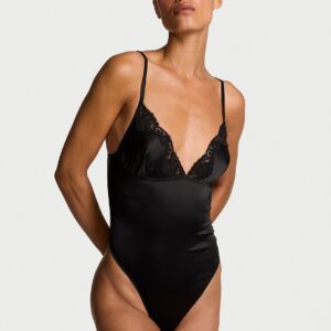 satin lace trim bodysuit