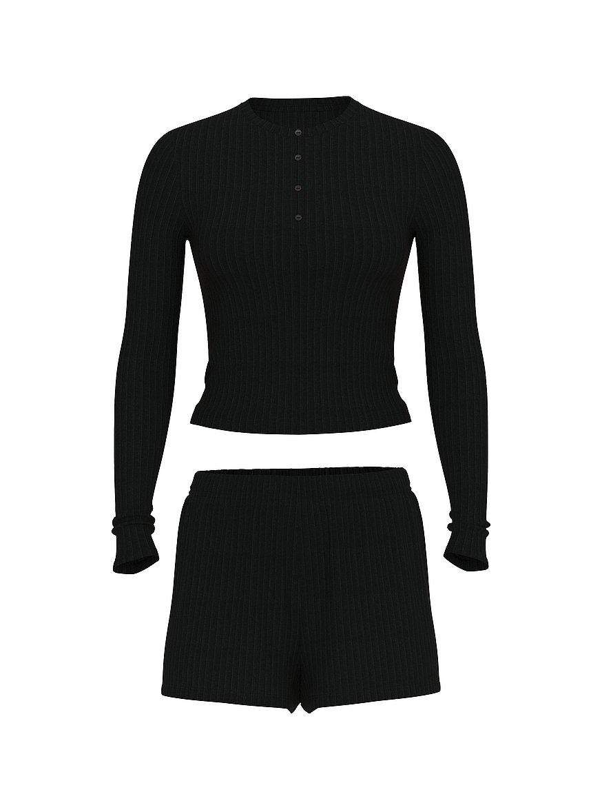 sosoft™ modal wide rib long sleeve henley & shorts set sosoft™ modal wide rib long sleeve henley & shorts set