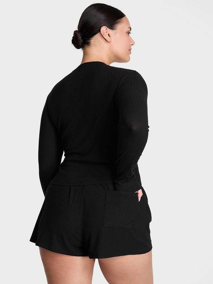 sosoft™ modal wide rib long sleeve henley & shorts set sosoft™ modal wide rib long sleeve henley & shorts set